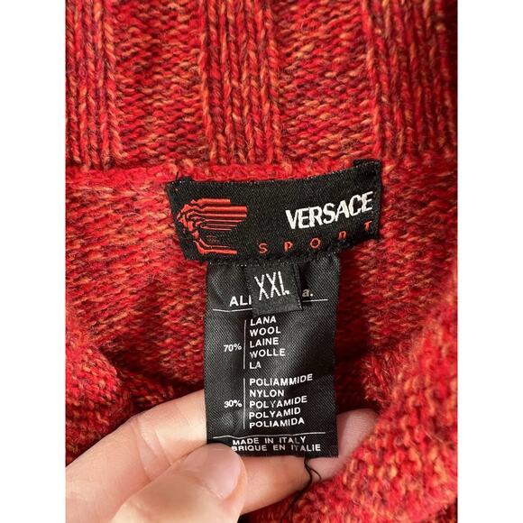Versace Sport Men’s Wool Blend Funnel Neck Sweater Size XXL Red Marled Luxurious - Picture 4 of 8